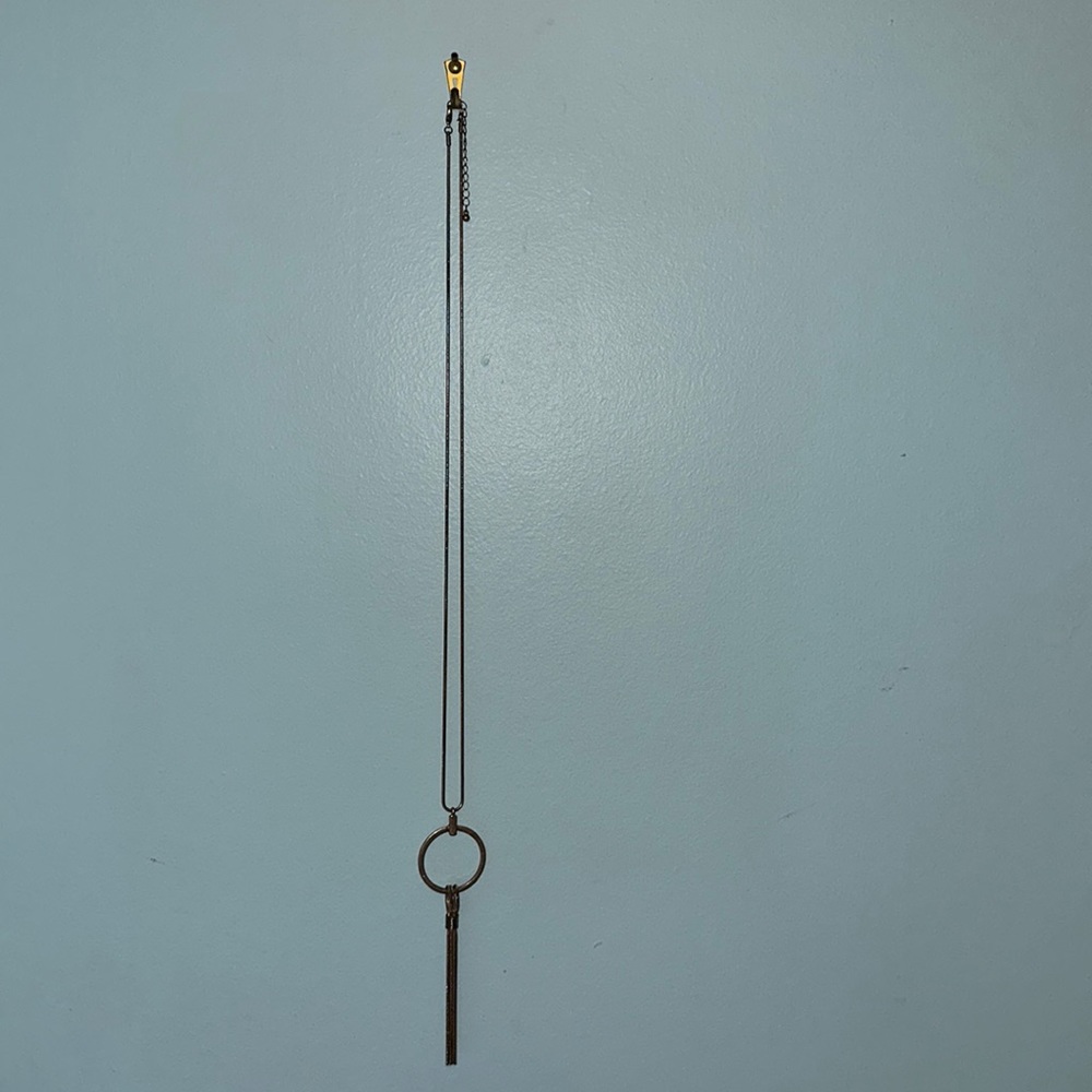 33” Adjustable Gold Necklace with Circular Pennant and Gold Tassels